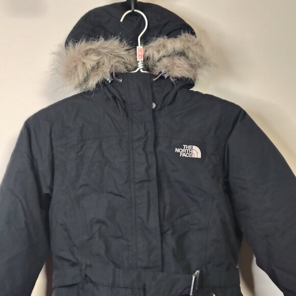 The North Face Down Jacket Womens Small Black Fur Hood Belted Winter Parka Coat - Picture 2 of 16